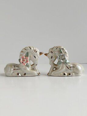 Vintage 90s Iridescent Porcelain Unicorn Figurines